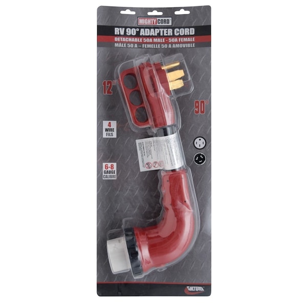 Valterra 50AM-50AF 90 DEG LED DETACH ADAPTER CORD, 12 IN, RED, CARDED A10-5050D90VP - main